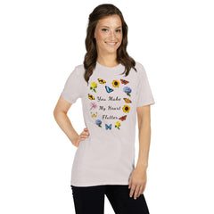 Butteflies and Flowers Heart Cotton T-Shirt
