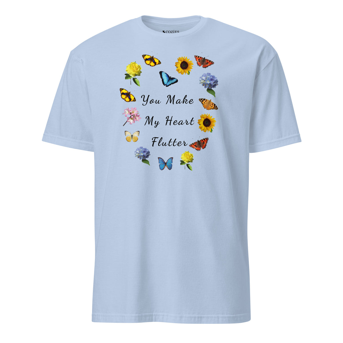 Butteflies and Flowers Heart Cotton T-Shirt
