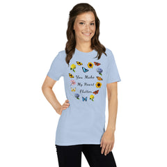 Butteflies and Flowers Heart Cotton T-Shirt