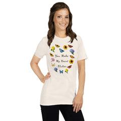Butteflies and Flowers Heart Cotton T-Shirt