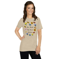 Butteflies and Flowers Heart Cotton T-Shirt