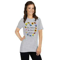 Butteflies and Flowers Heart Cotton T-Shirt